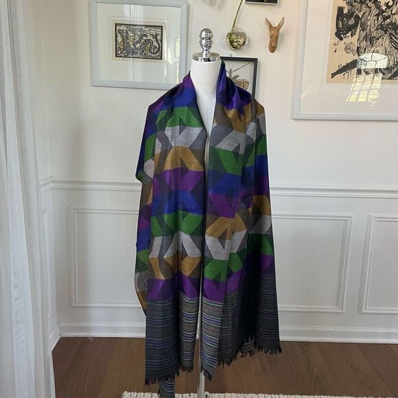 Girnar Shawl Scarf 100% New Wool Purple Green Grey Royal Blue Bronze 28” x 84” - Picture 3 of 9